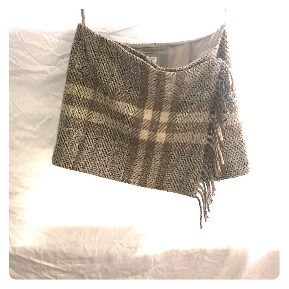 Burberry Wool Nova Plaid Fringe Skirt.